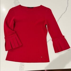 Carolina Herrera Cherry Red Pleated-Cuff Long Sleeve Top
